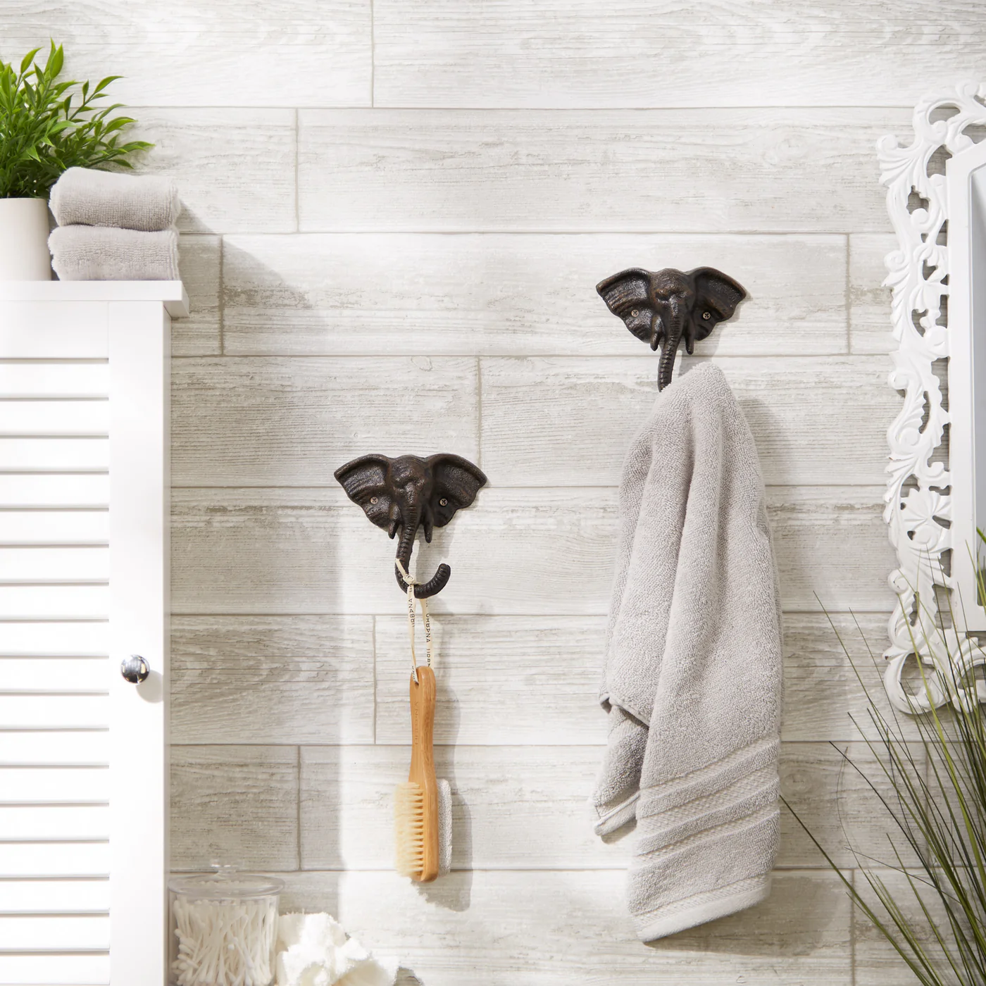 Set of 2 Elephant Wall Hooks - Decorative and Functional