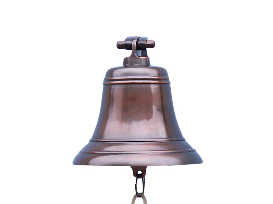 Antiqued Copper Hanging Ships Bell 9""