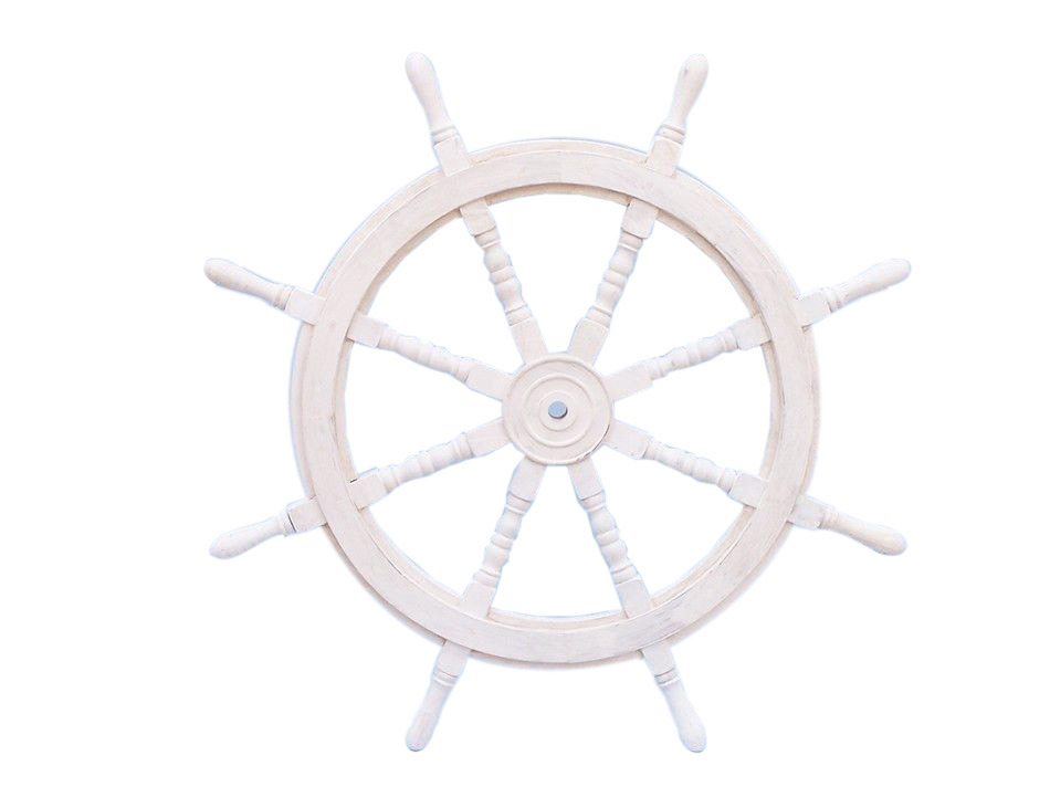 Classic Wooden Whitewashed Decorative Ship Steering Wheel 36""