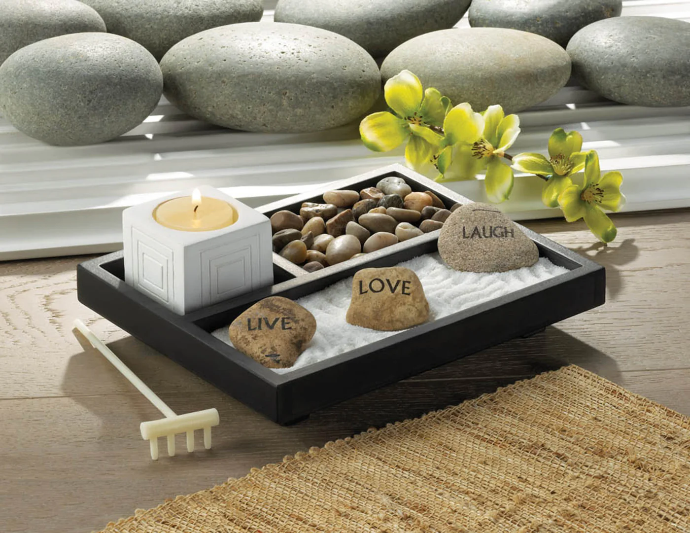 Tranquil Zen Garden Set: Live, Love, Laugh for Mindful Relaxation