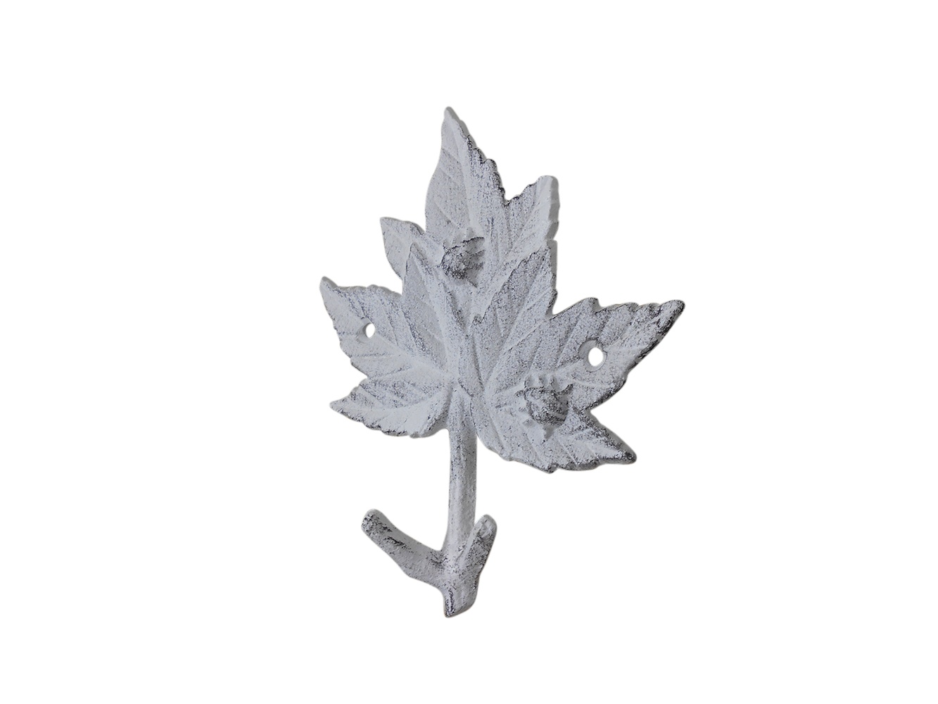 Whitewashed Cast Iron Maple Tree Leaves Decorative Metal Tree Branch Hooks 6.5""