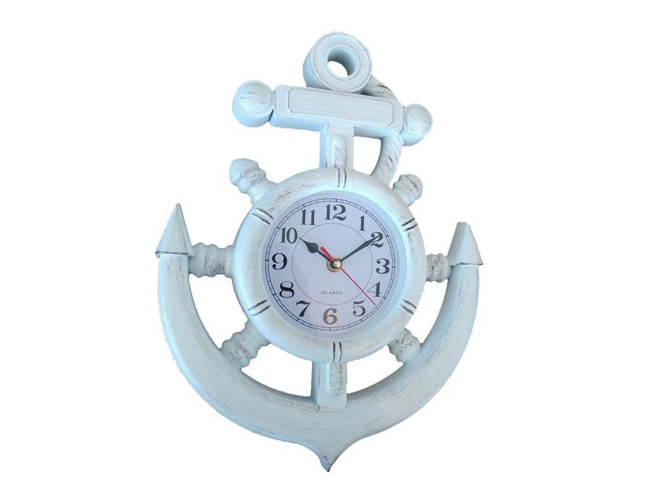 Whitewashed Ship Wheel and Anchor Wall Clock 15""