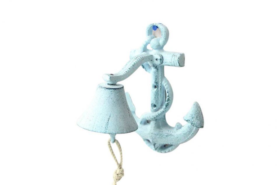 Dark Blue Whitewashed Cast Iron Wall Mounted Anchor Bell 8""