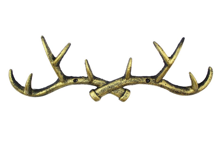 Rustic Gold Cast Iron Antler Wall Hooks 15""