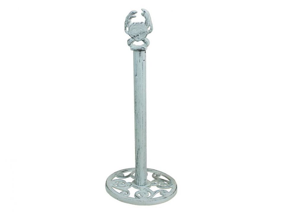 Whitewashed Cast Iron Crab Extra Toilet Paper Stand 16""