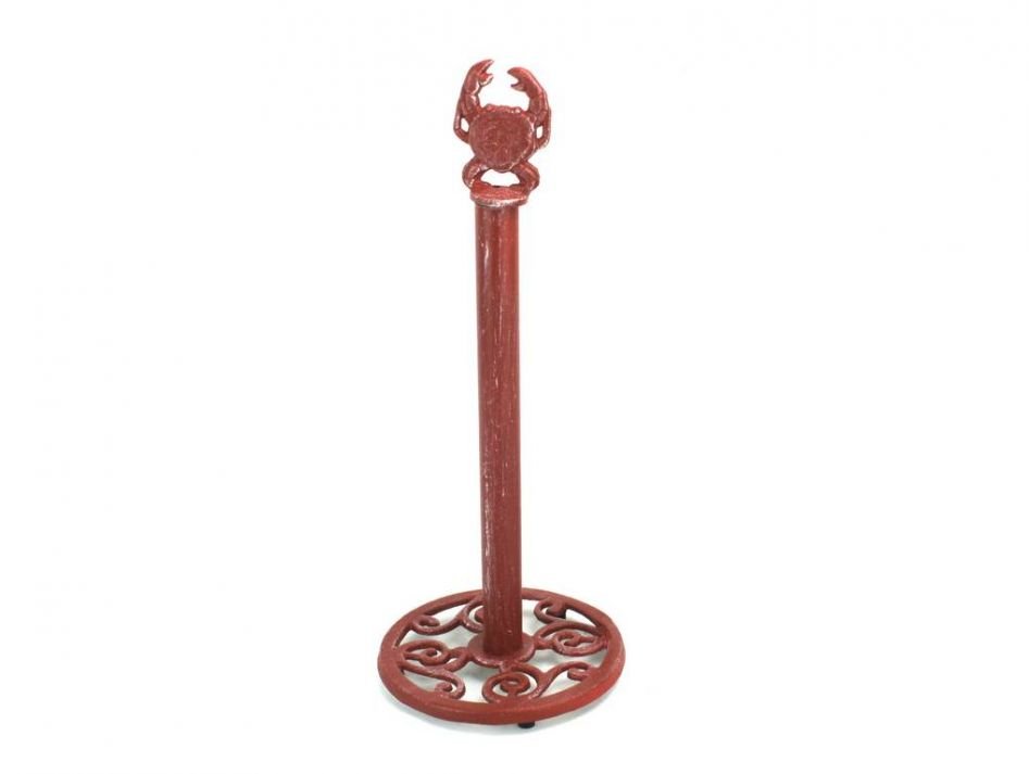 Red Whitewashed Cast Iron Crab Extra Toilet Paper Stand 16""