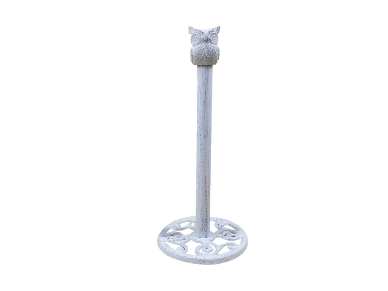 Whitewashed Cast Iron Sitting Owl Bathroom Extra Toilet Paper Stand 16""