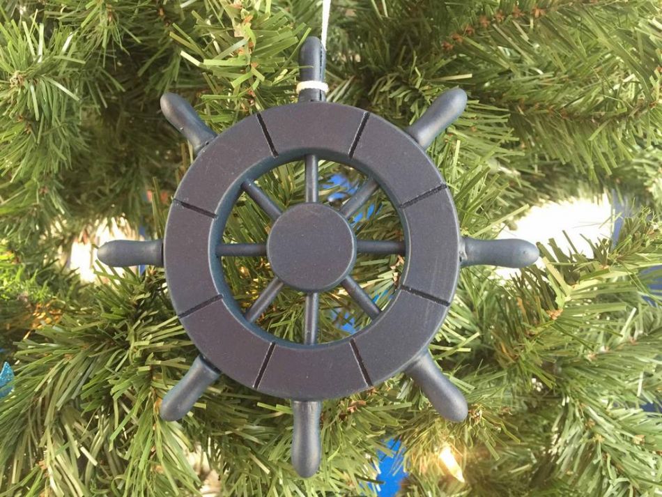 Dark Blue Decorative Ship Wheel Christmas Tree Ornament 6""