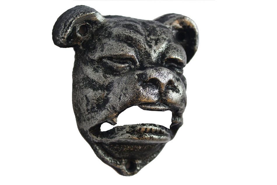 Rustic Silver Cast Iron Bulldog Bottle Opener 4""