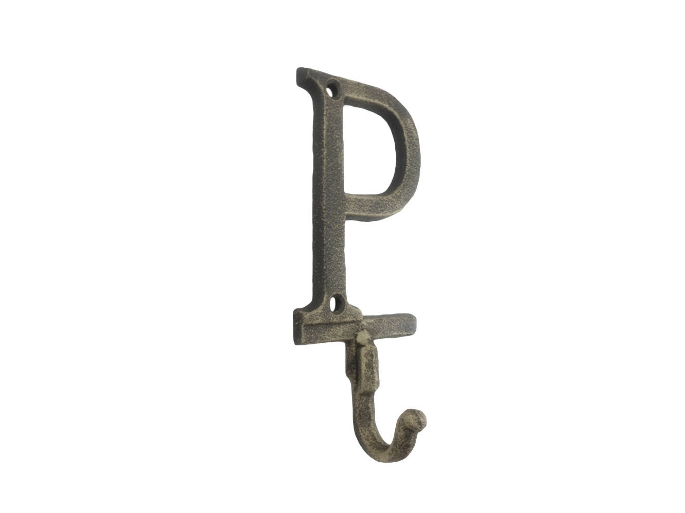 Rustic Gold Cast Iron Letter P Alphabet Wall Hook 6""
