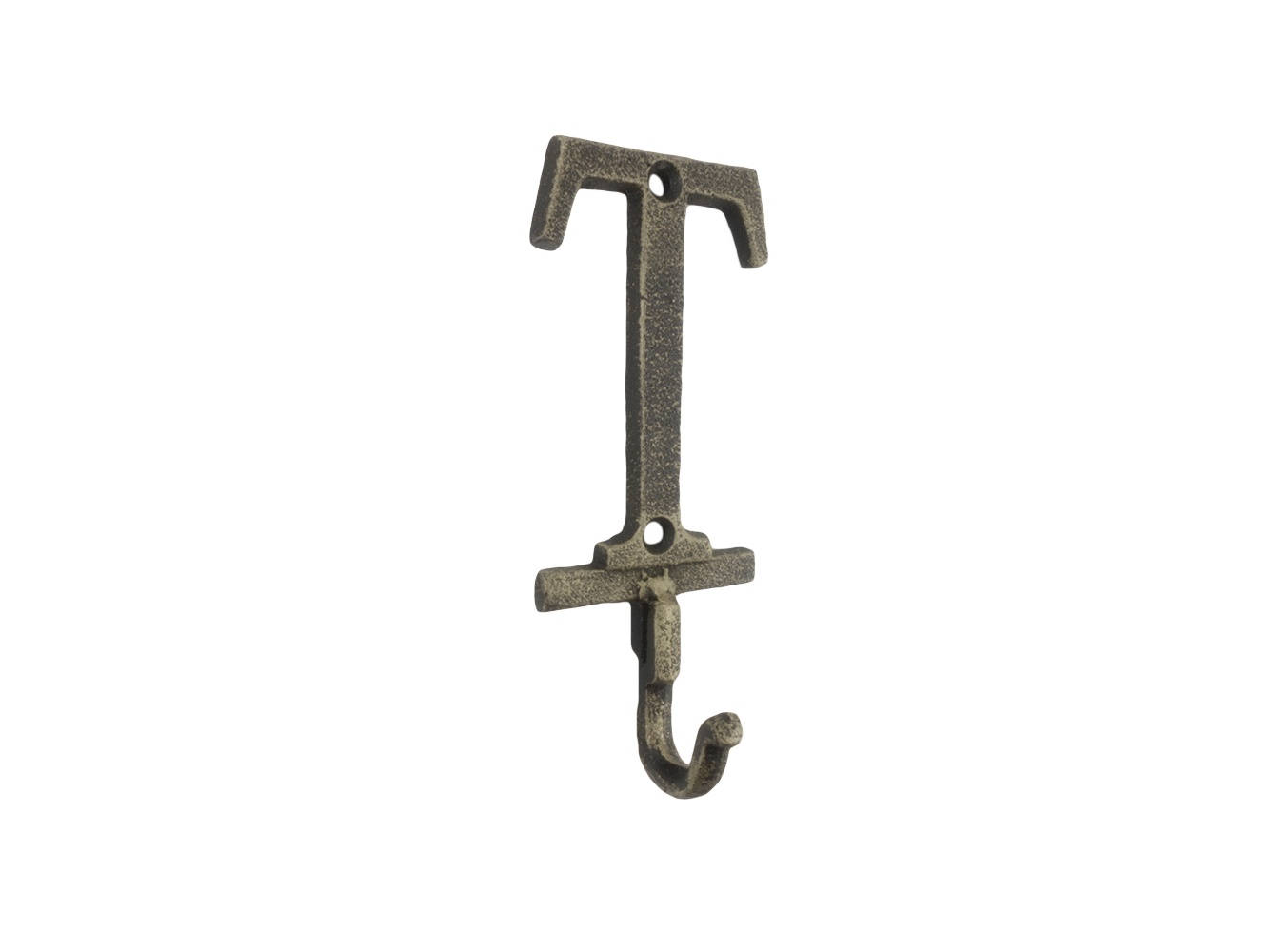 Rustic Gold Cast Iron Letter T Alphabet Wall Hook 6""