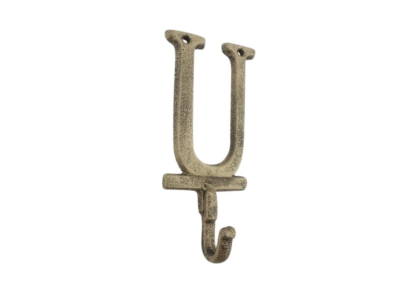 Rustic Gold Cast Iron Letter U Alphabet Wall Hook 6""