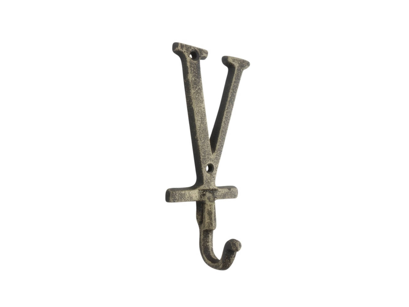 Rustic Gold Cast Iron Letter V Alphabet Wall Hook 6""