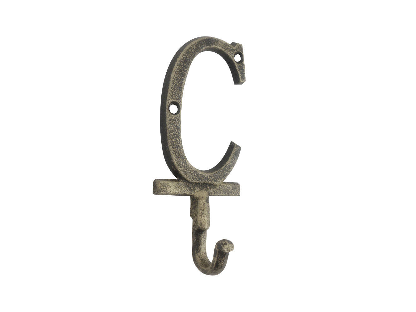 Rustic Gold Cast Iron Letter C Alphabet Wall Hook 6""