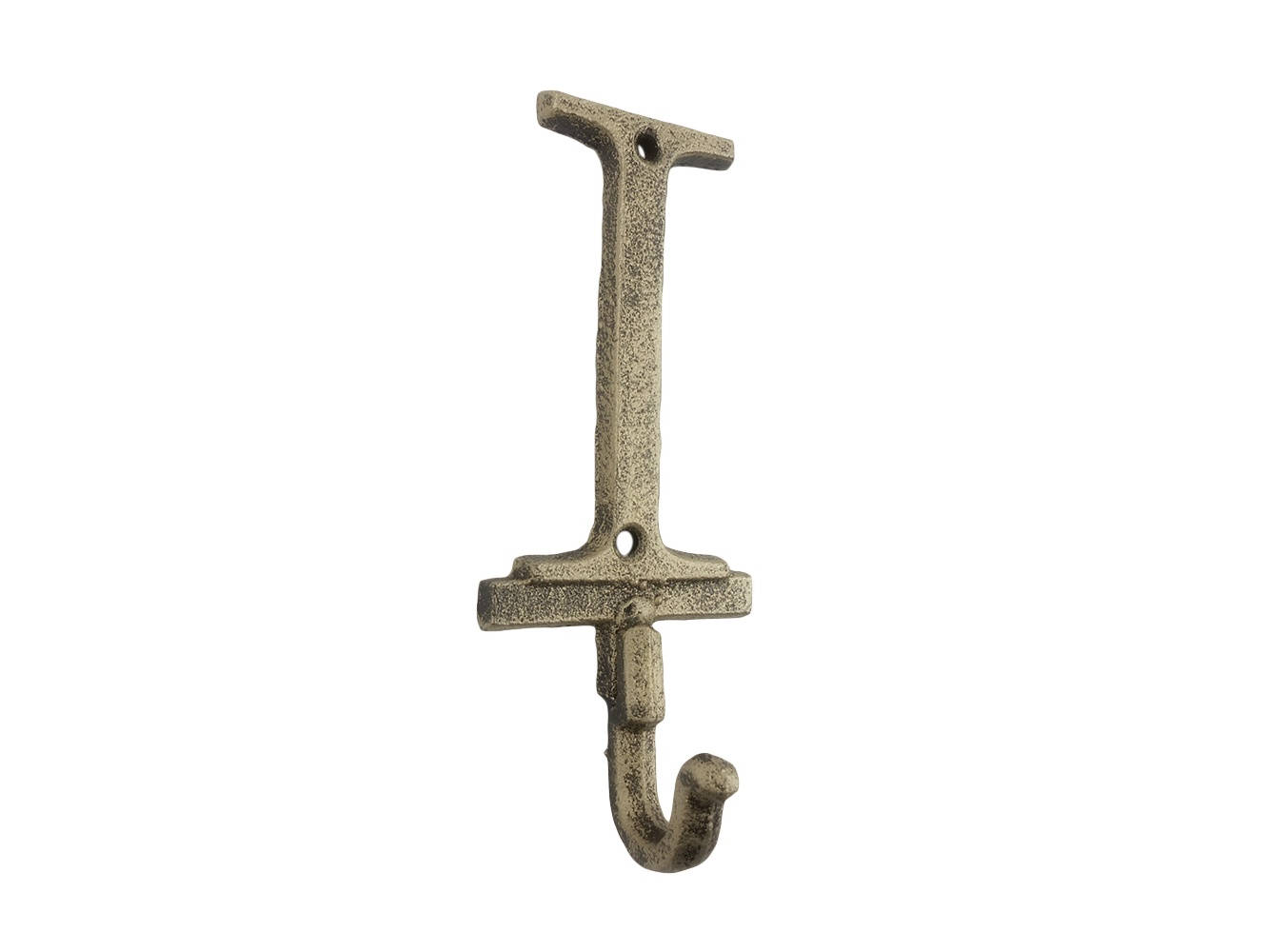 Rustic Gold Cast Iron Letter I Alphabet Wall Hook 6""