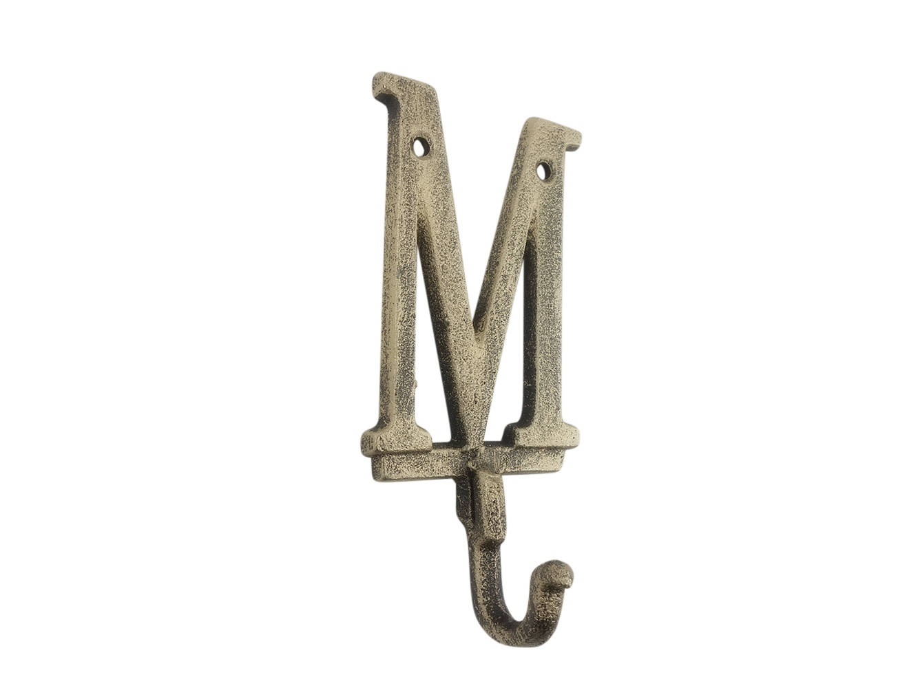 Rustic Gold Cast Iron Letter M Alphabet Wall Hook 6""