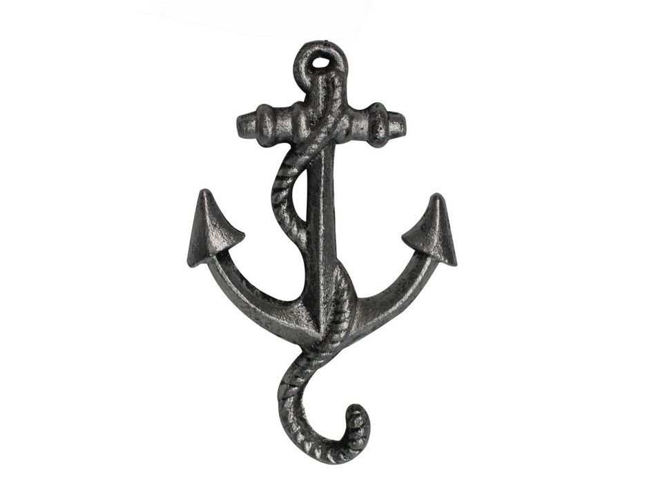 Rustic Silver Cast Iron Anchor Hook 5"