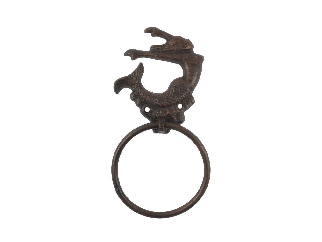 Rustic Copper Cast Iron Decorative Arching Mermaid Towel Holder 9""