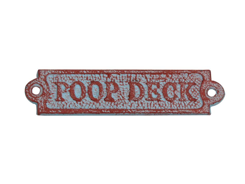 Rustic Red Whitewashed Cast Iron Poop Deck Sign 6""