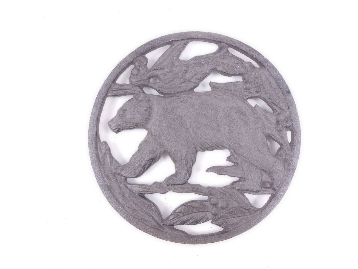 Cast Iron Black Bear in the Forest Kitchen Trivet 7.5""