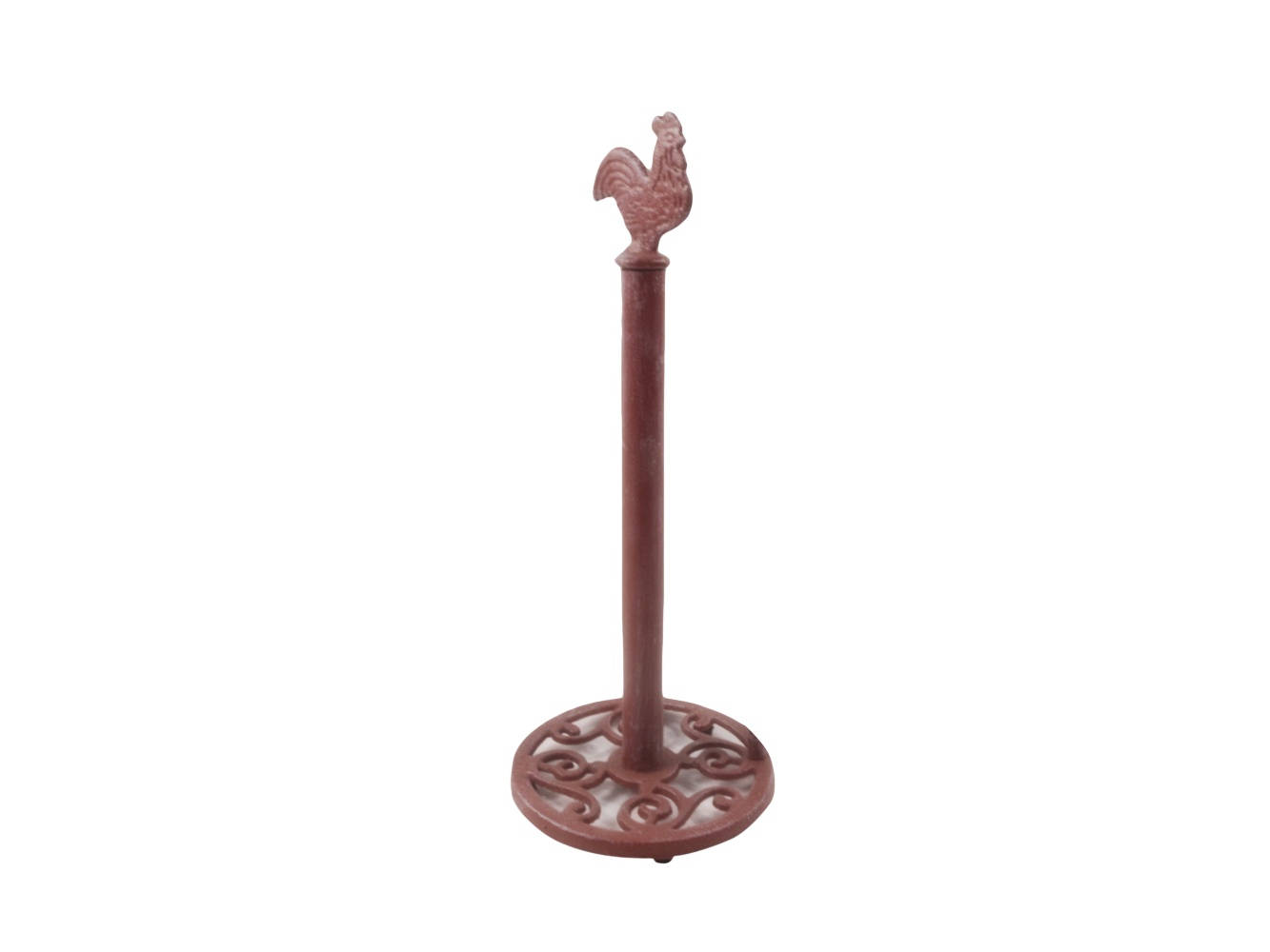 Rustic Red Whitewashed Cast Iron Rooster Extra Toilet Paper Stand 15""