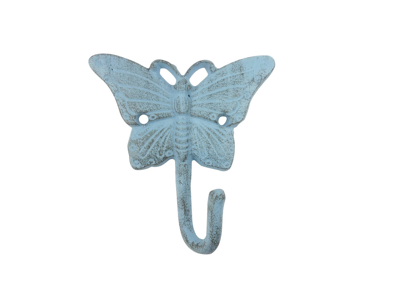 Rustic Light Blue Cast Iron Butterfly Hook 6""