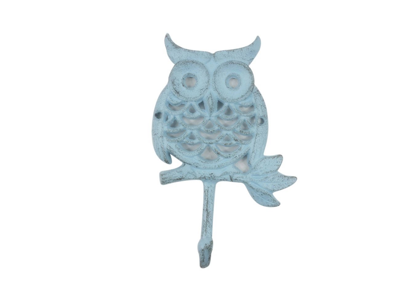 Rustic Light Blue Cast Iron Owl Hook 6""