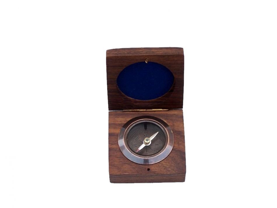 Antique Copper Desk Compass with Rosewood Box 3""