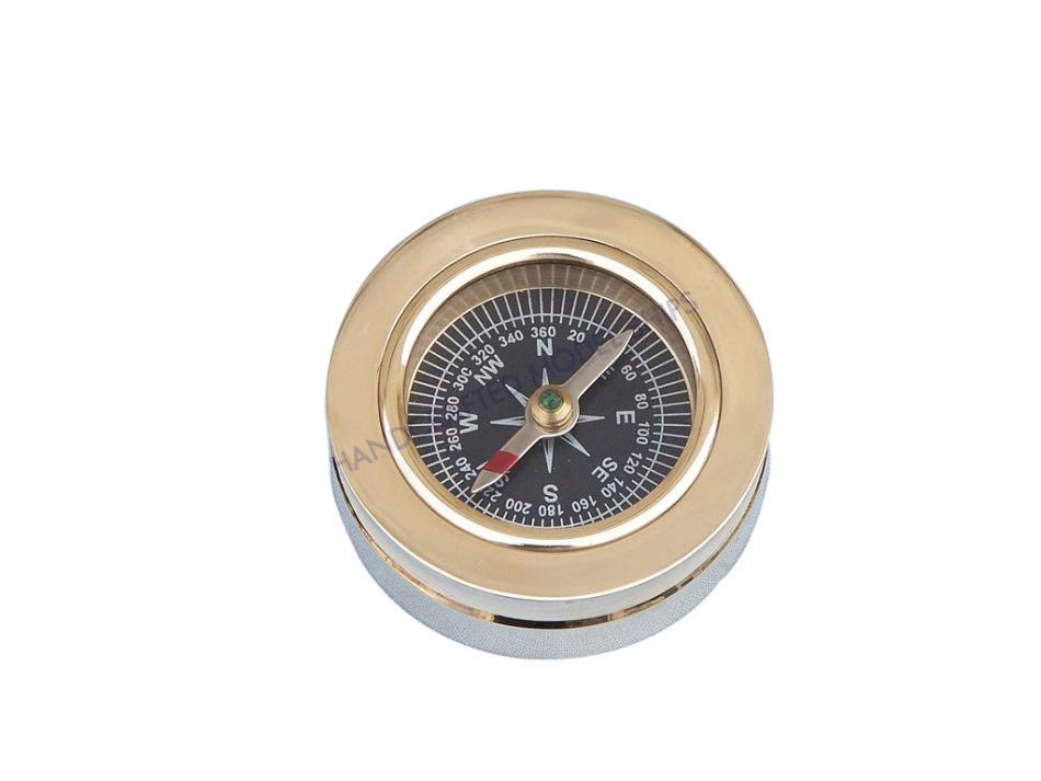 Solid Brass Paperweight Compass 3""