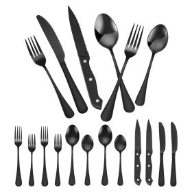 VEVOR 48-Piece Black Silverware Set with Steak Knives, Food-Grade Stainless Steel Flatware Utensils for 8, Mirror Finished Cutlery Set