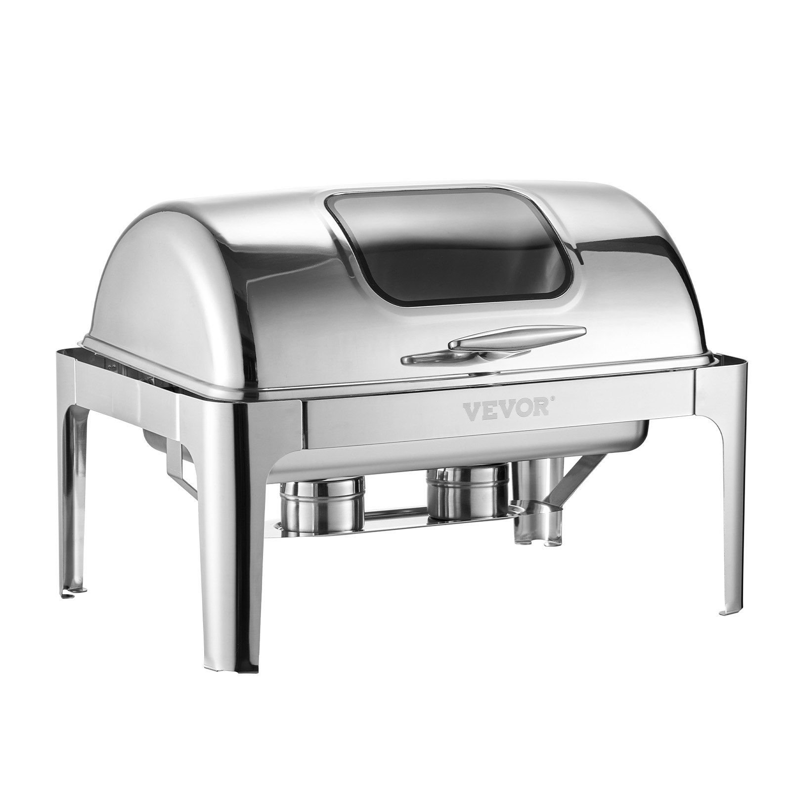 VEVOR Roll Top Chafing Dish Buffet Complete Set, 9 Qt 1 Pack Stainless Steel Chafer with 2 Half Size Pans