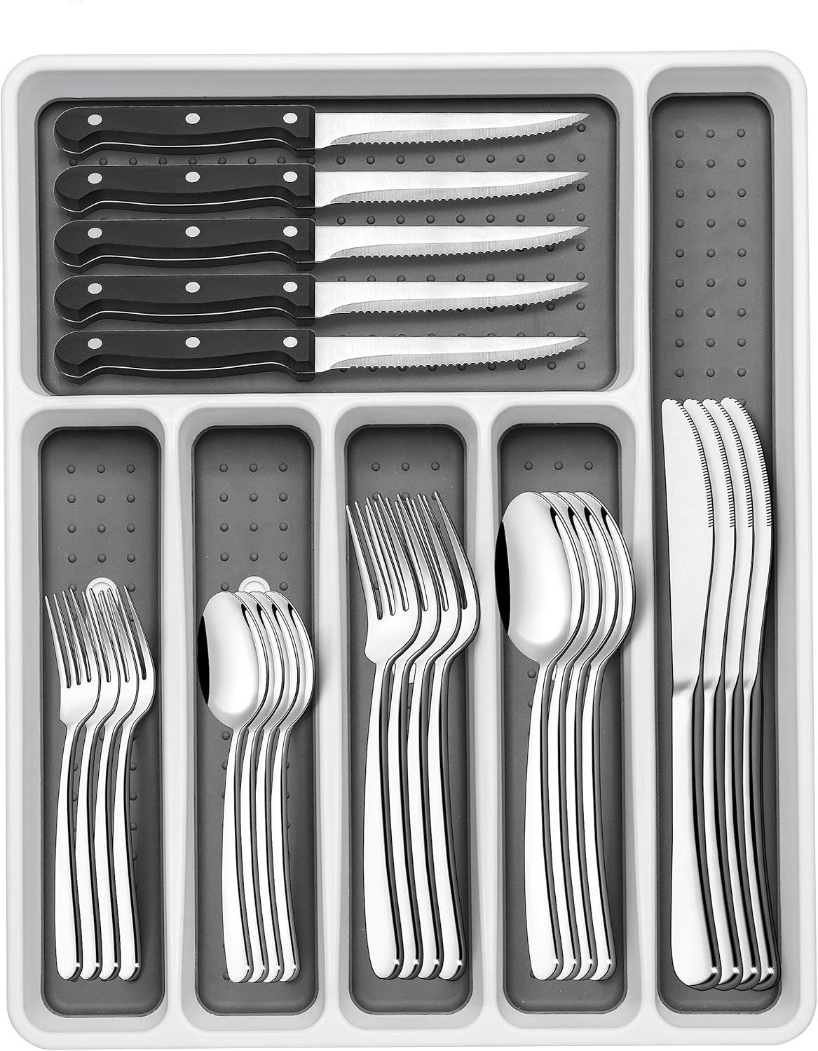 49-Piece Silverware Set with Organizer, Heavy Duty Stainless Steel Flatware for 8,