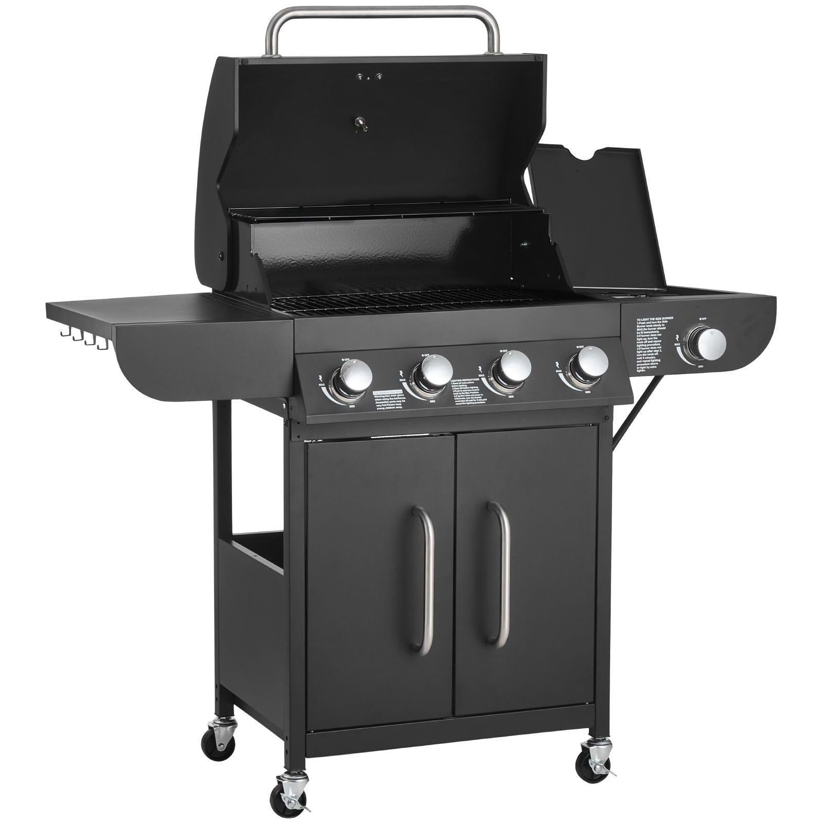 VEVOR Gas Grill, 4 Burner Propane Gas Grill with Side Burner, 425 SQ.In Grilling Area, Carbon Steel Enamel Grates, Outdoor 52