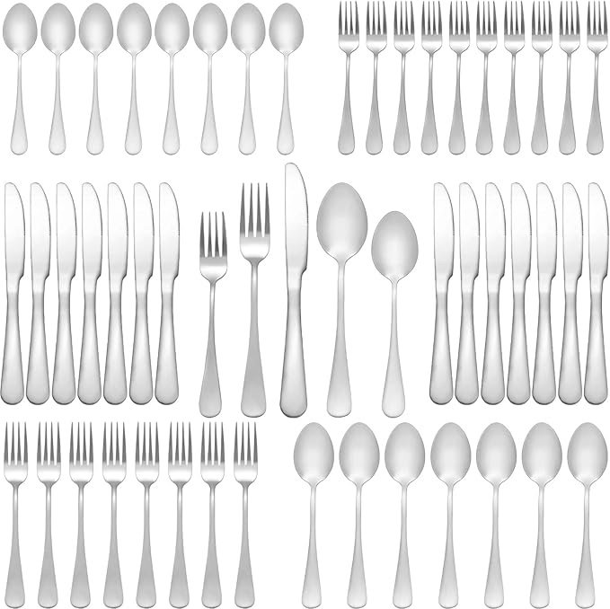 Silverware Set 50 Piece Stainless Steel Flatware Set Silverware Utensils for 10 People Includes Forks Knives Spoons & Salad Forks Dishwasher Safe Dura