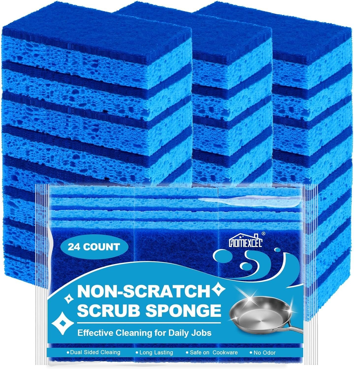 Sponges Kitchen 24pcs, Non-Scratch Scrub Dish Sponge Safe on Non-Stick Cookware, Dual Sided Cleaning Sponges for Kitchen, Household, Bathroom and More