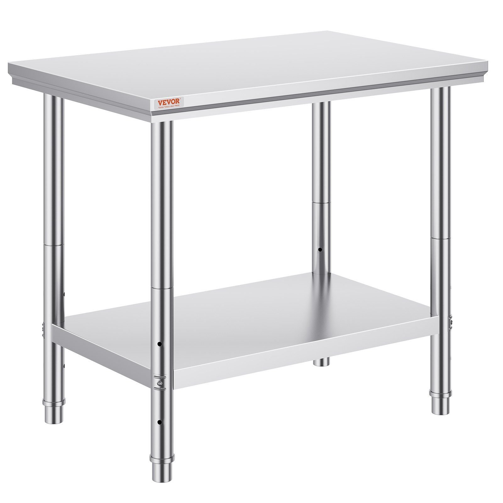 VEVOR Stainless Steel Prep Table, 900x600x800 mm, 700 lbs Load Capacity, Heavy Duty Metal Worktable with 3 Adjustable Height Levels