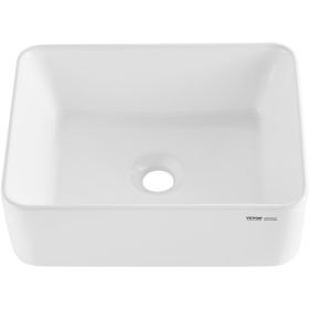 VEVOR Rectangle Vessel Sink, 16" x 12" Bathroom Vessel Sink Countertop, White Ceramic Bathroom Sinks Above Counter, Modern Style, Bright and Elegant