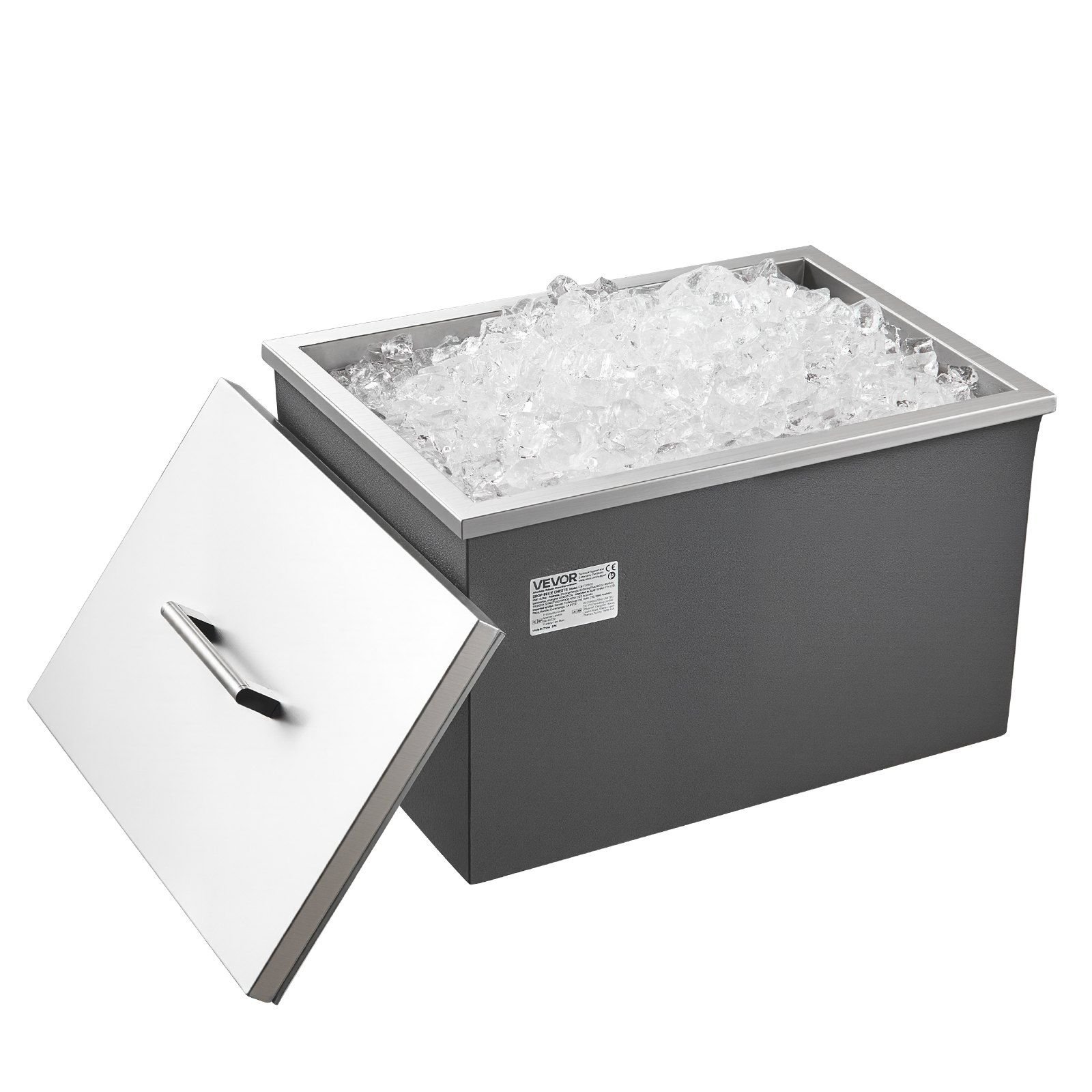 VEVOR Drop in Ice Chest, 20"L x 14"W x 12"H Stainless Steel Drop in Cooler, 31.7 Quart Commercial Ice Bin with Pot Lid for Outdoor Kitchen Patio Bar