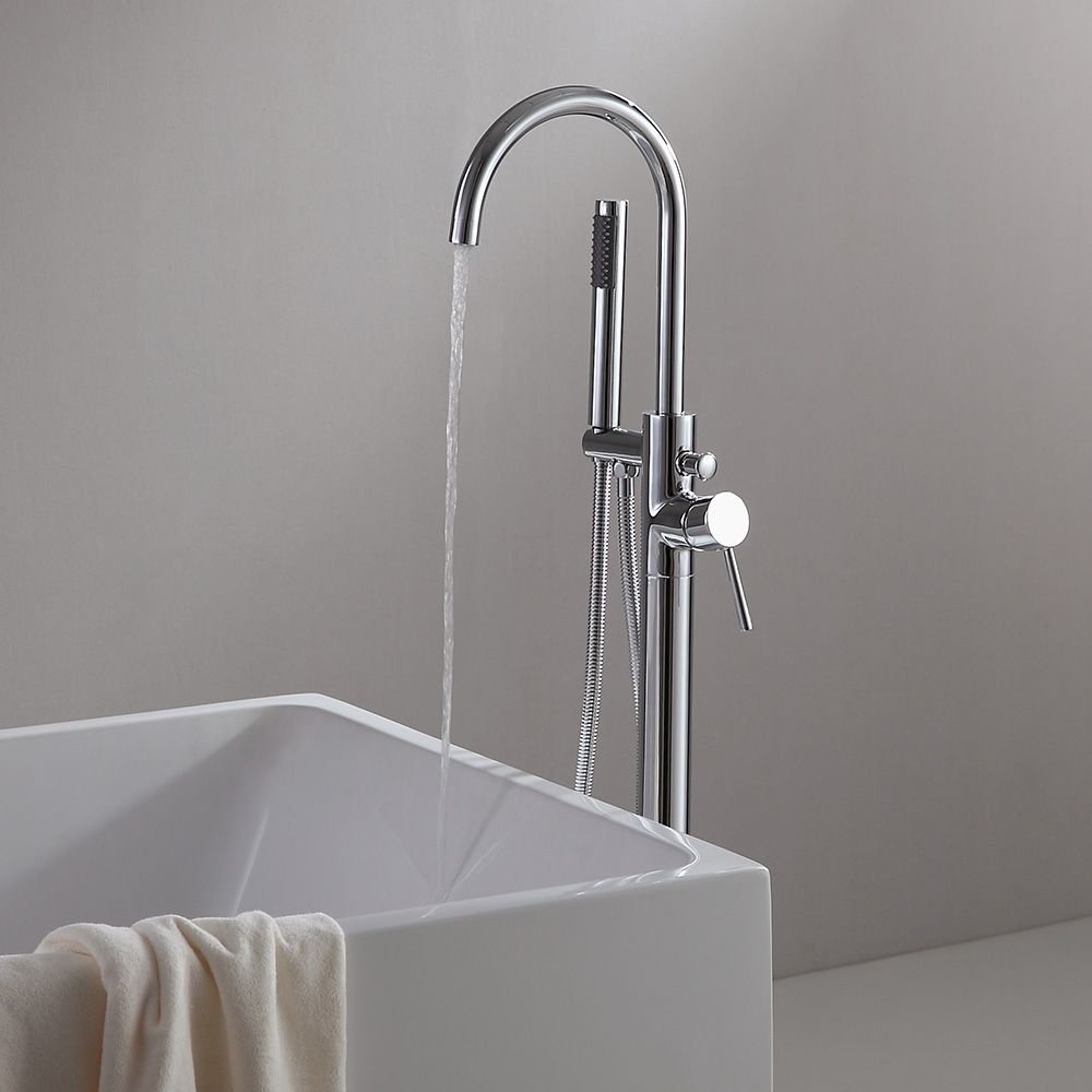 Brewst Floor Mount Tub Filler Brass Freestanding Bathtub Faucet with Hand Shower Chrome
