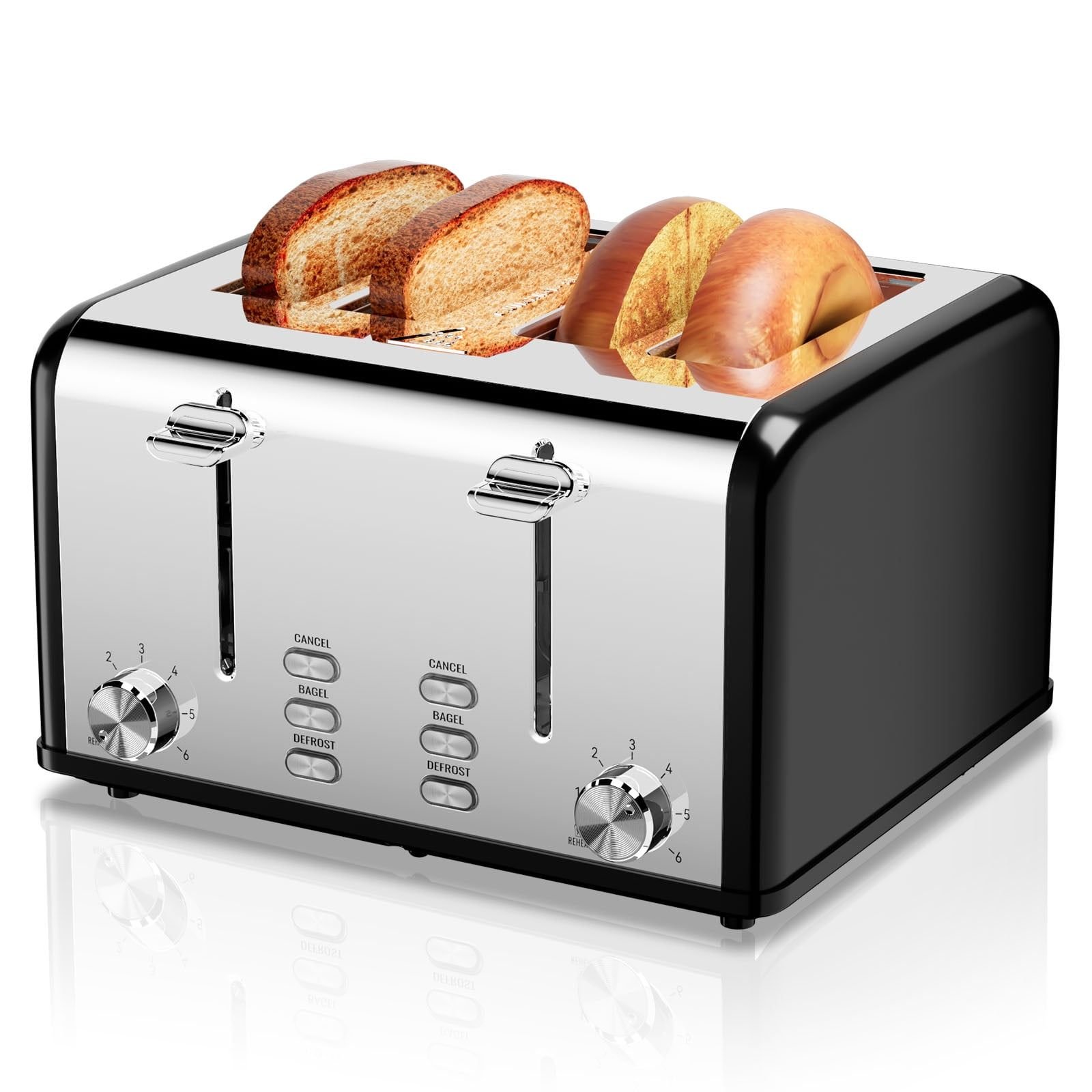 4 Slice Toaster Stainless Steel Retro Toasters, Bagel, Defrost, Reheat, Cancel Function 6 Shade Settings Removable Crumb Tray Auto Pop-Up