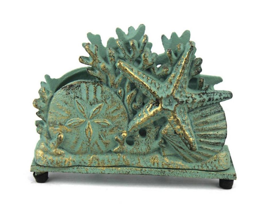 Antique Bronze Cast Iron Seashell Napkin Holder 7""