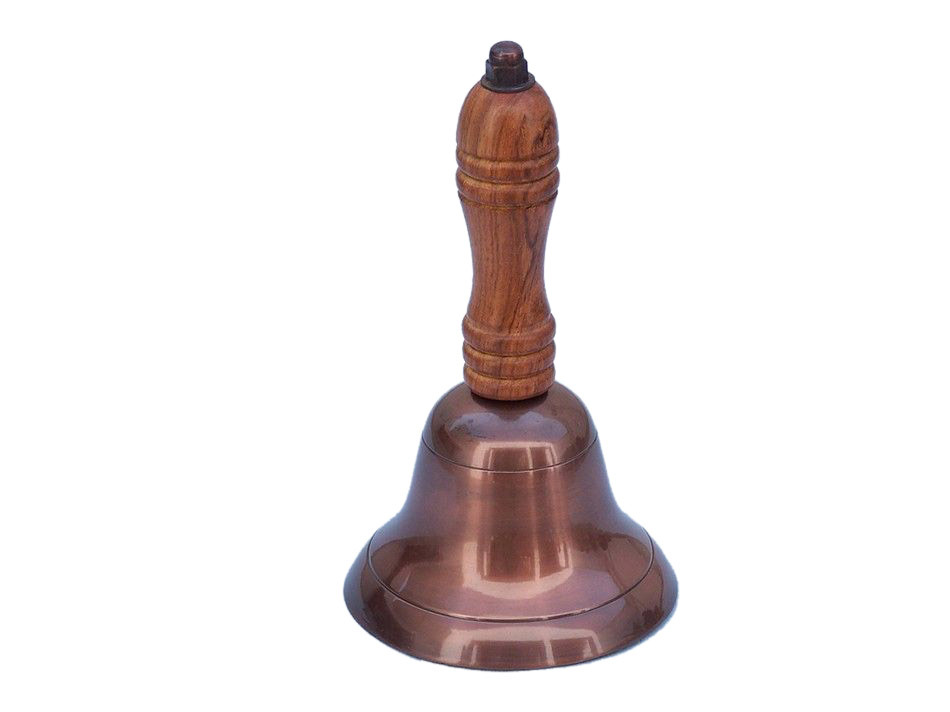Antique Copper Hand Bell with Wood Handle 6""