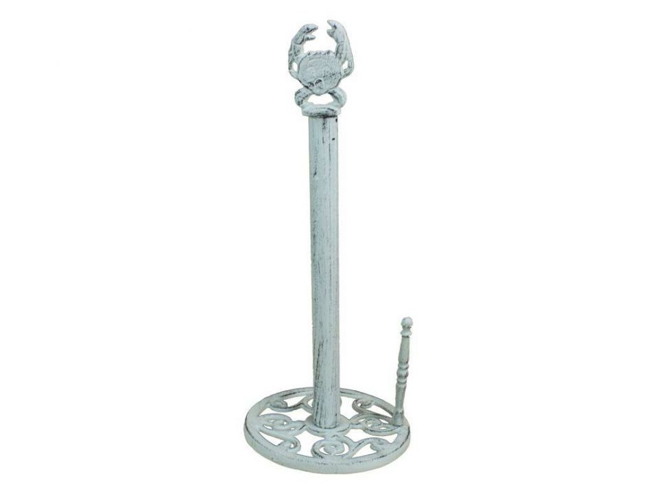 Whitewashed Cast Iron Crab Paper Towel Holder 16""
