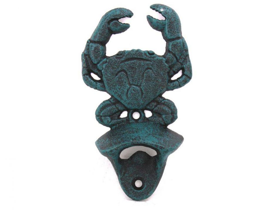 Seaworn Blue Cast Iron Wall Mounted Crab Bottle Opener 6""