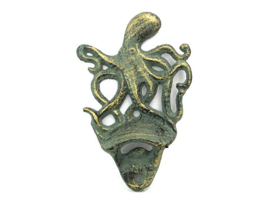 Antique Bronze Cast Iron Wall Mounted Octopus Bottle Opener 6""
