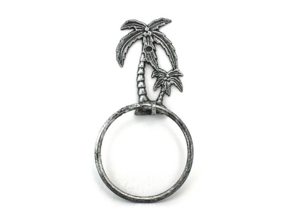 Antique Silver Cast Iron Palm Tree Towel Holder 9""