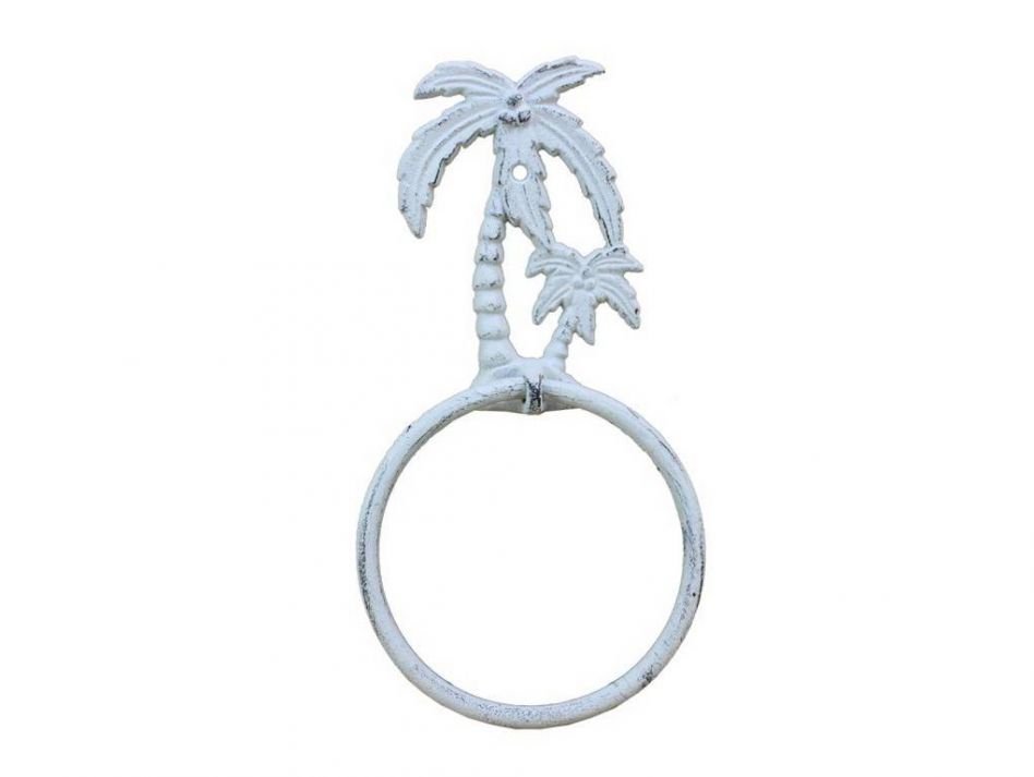 Whitewashed Cast Iron Palm Tree Towel Holder 9""