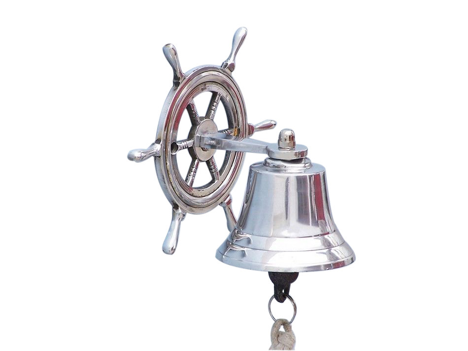 Chrome Hanging Ship Wheel Bell 7""