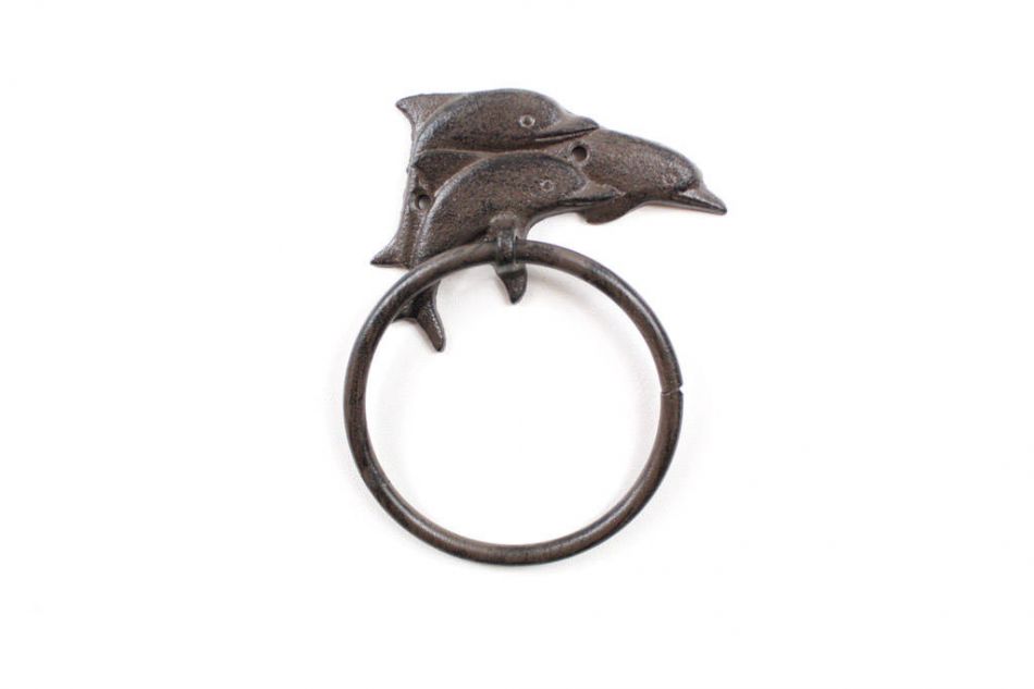 Cast Iron Decorative Dolphins Towel Holder 7""