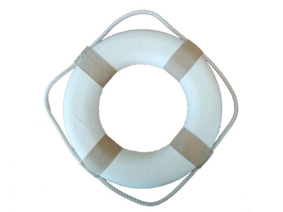 Classic White Decorative Lifering 20"" with Tan Bands
